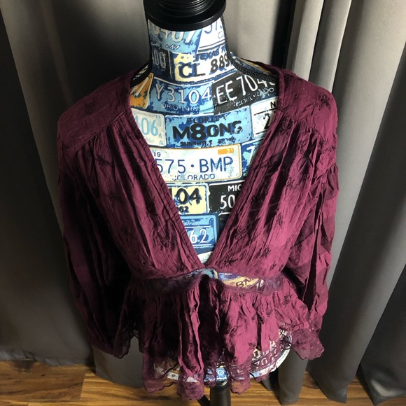 Free People Boho Hippy Floral Embroidered Sheer Paneling Long Sleeve Blouse - Picture 3 of 12